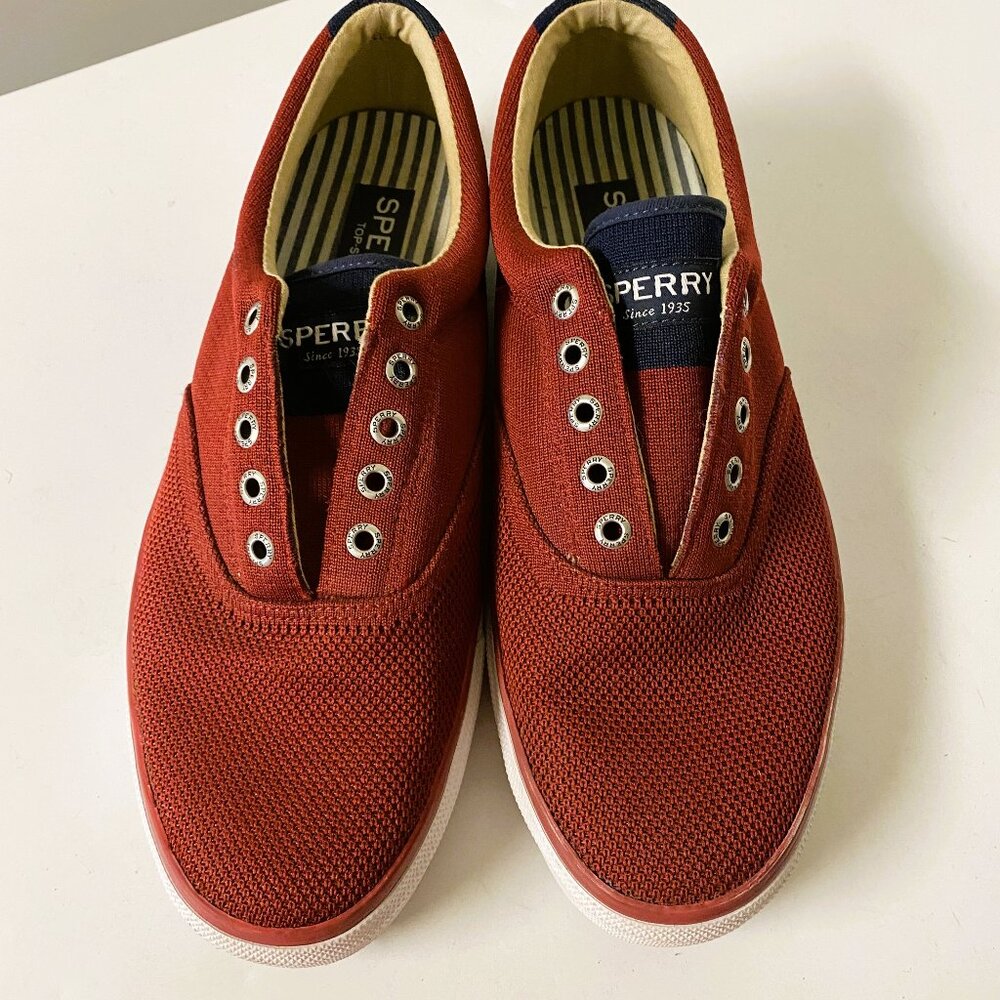 Sperry Shoes Mens size 10.5M Red Striper II Canvas Lace Up Sneakers